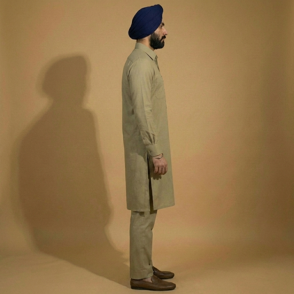 Stone Olive Beige Kurta Pajama - Image 3